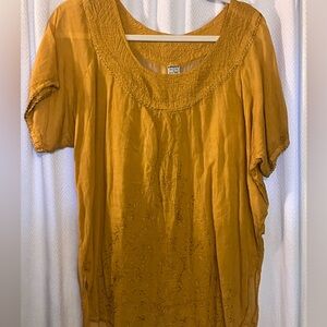 Mustard Yellow Embroidered  Cotton Blouse